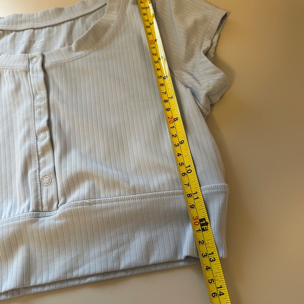 OFFLINE By Aerie Real Me Henley Crop Tee in Ribbed Baby Blue | Size XS - Picture 9 of 10